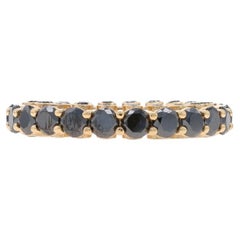 Yellow Gold Black Diamond Eternity Band - 14k Round 3.96ctw Treated Ring Sz 8