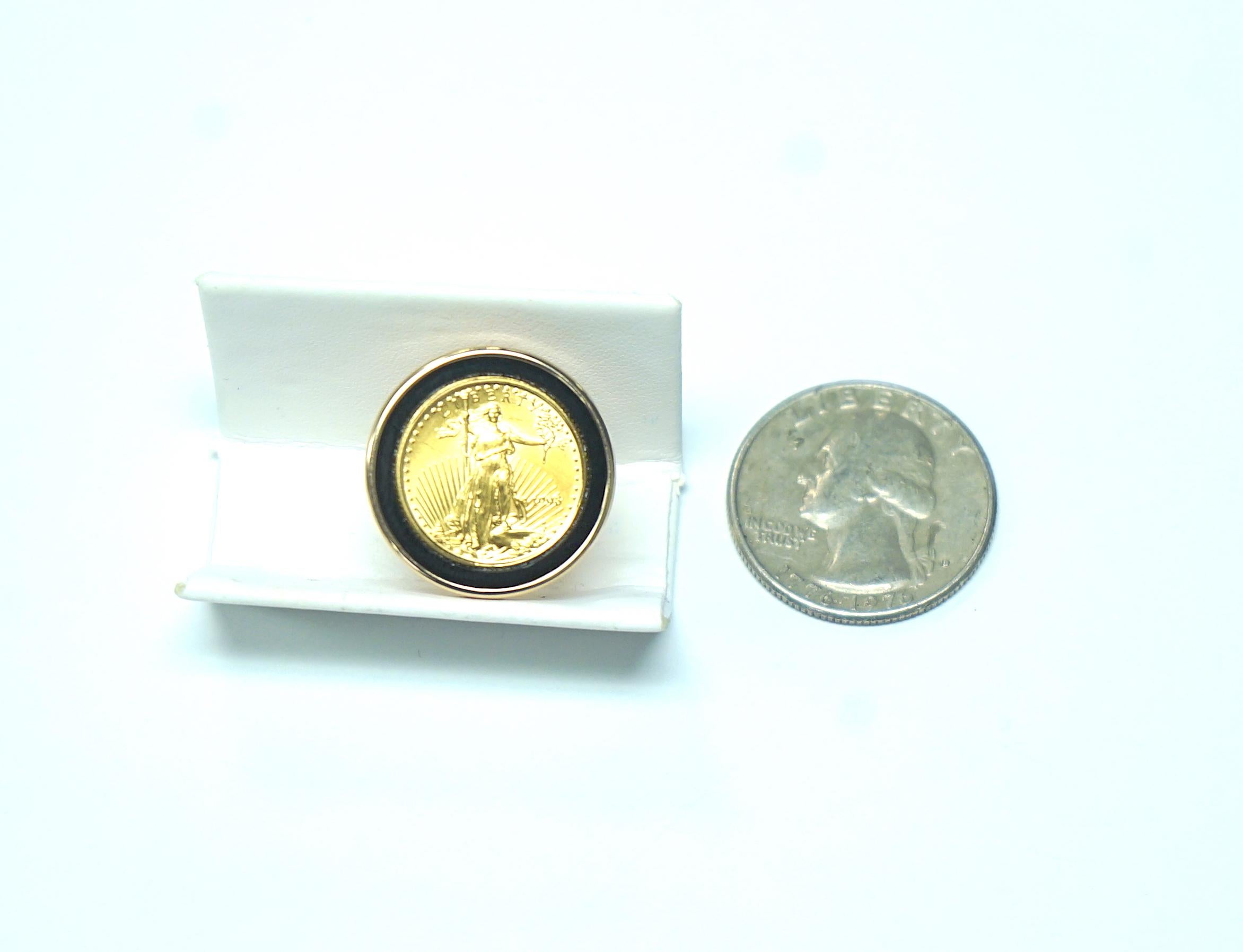 Yellow Gold Black Enamel 1998 Liberty Coin Cufflinks In Good Condition For Sale In Dallas, TX