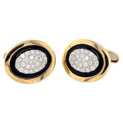 Yellow Gold, Black Enamel and Diamond Cufflinks