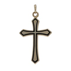 Yellow Gold Black Enamel Pointed Cross Pendant - 14k Faith