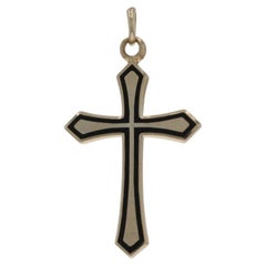 Yellow Gold Black Enamel Pointed Cross Pendant - 14k Faith