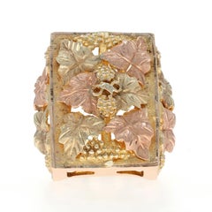 Yellow Gold Black Hills Gold Statement Men's Ring - 10k Grape Clusters & Leaves