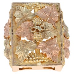 Yellow Gold Black Hills Gold Statement Men's Ring - 10k Grape Clusters & Leaves