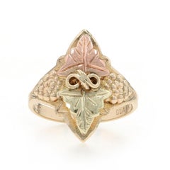Yellow Gold Black Hills Gold Statement Ring - 12k 10k Grape Clusters & Leaves