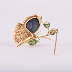 Yellow Gold Black Opal Butterfly Pin