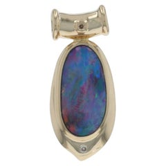 Ciondolo a scorrimento in oro giallo con diamante doppio opale nero - 14k Ovale 2,77ct
