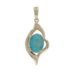 Yellow Gold Black Opal Doublet Solitaire Pendant - 14k Oval Cabochon .86ct