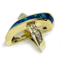 Yellow Gold Black Opal Slider X Pendant