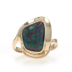 Yellow Gold Black Opal Triplet Cocktail Solitaire Bypass Ring - 14k Cabochon