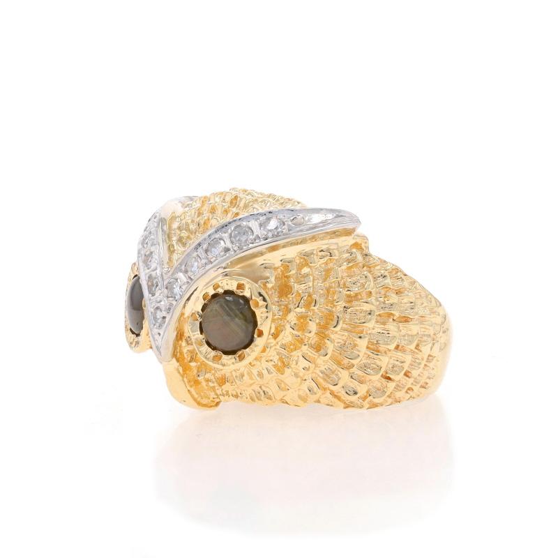 Gelbgold Schwarzer Saphir Diamant Vintage Eule Dome Ring 14k Cab.88ctw Wise Bird im Zustand „Gut“ in Greensboro, NC
