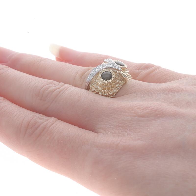 Gelbgold Schwarzer Saphir Diamant Vintage Eule Dome Ring 14k Cab.88ctw Wise Bird Damen