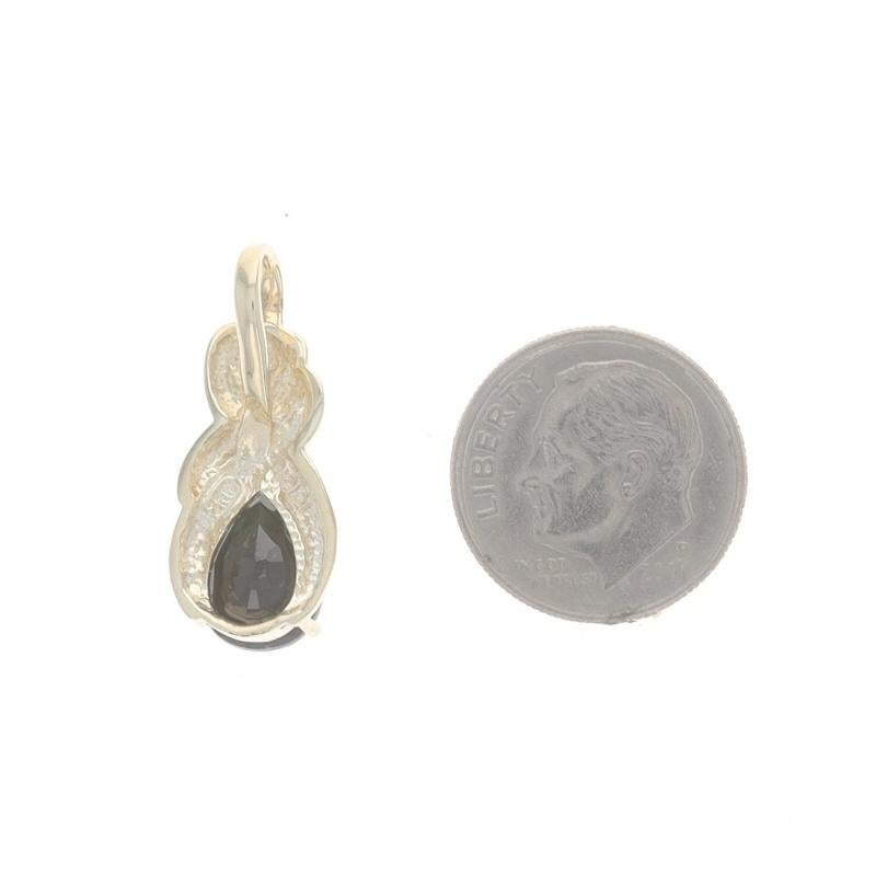 Yellow Gold Black Sapphire Solitaire Pendant - 10k Pear 2.50ct Knot In Excellent Condition For Sale In Greensboro, NC