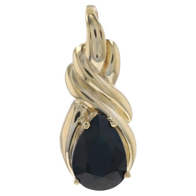Yellow Gold Black Sapphire Solitaire Pendant - 10k Pear 2.50ct Knot