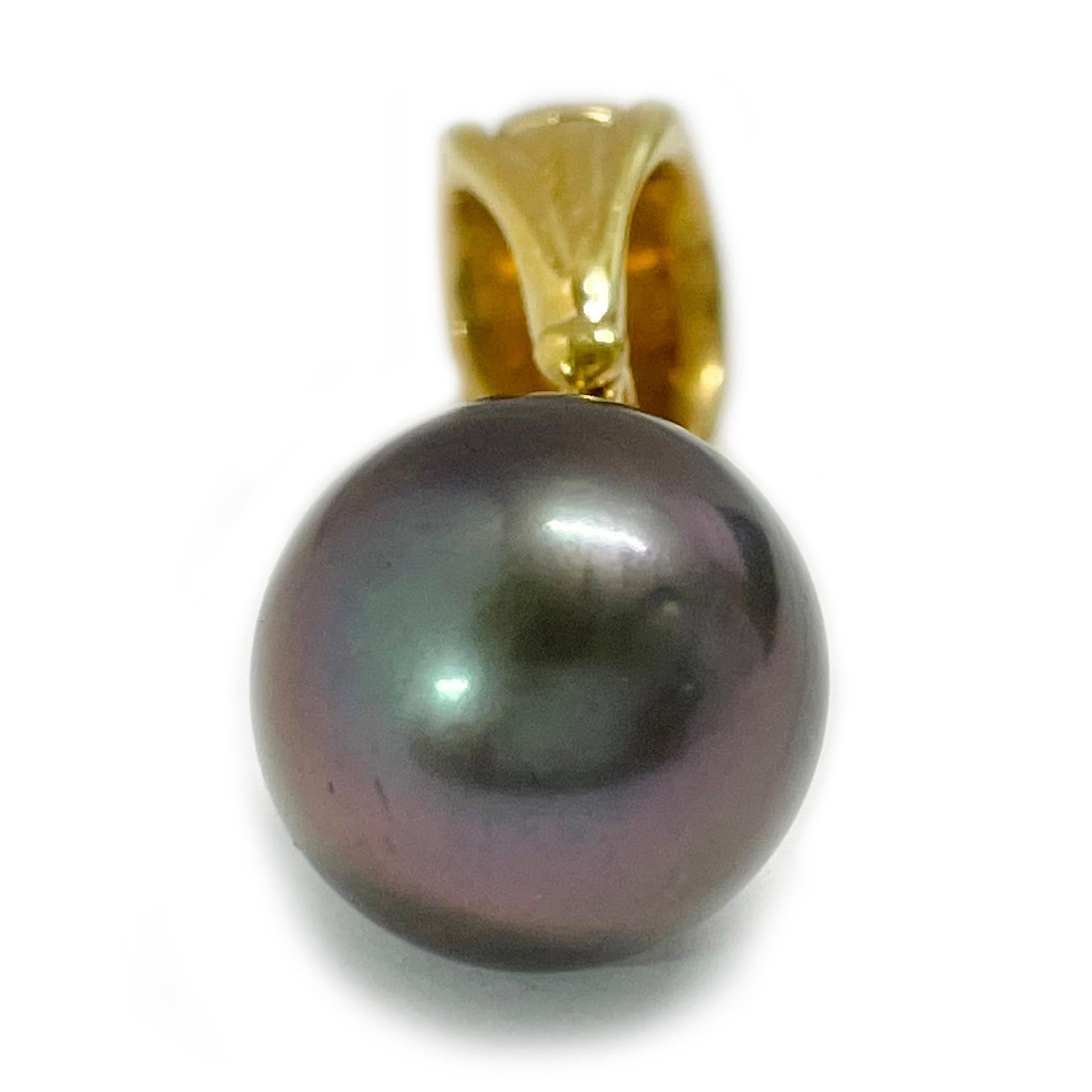 Contemporary Yellow Gold Black Tahitian Pearl Enhancer Pendant For Sale