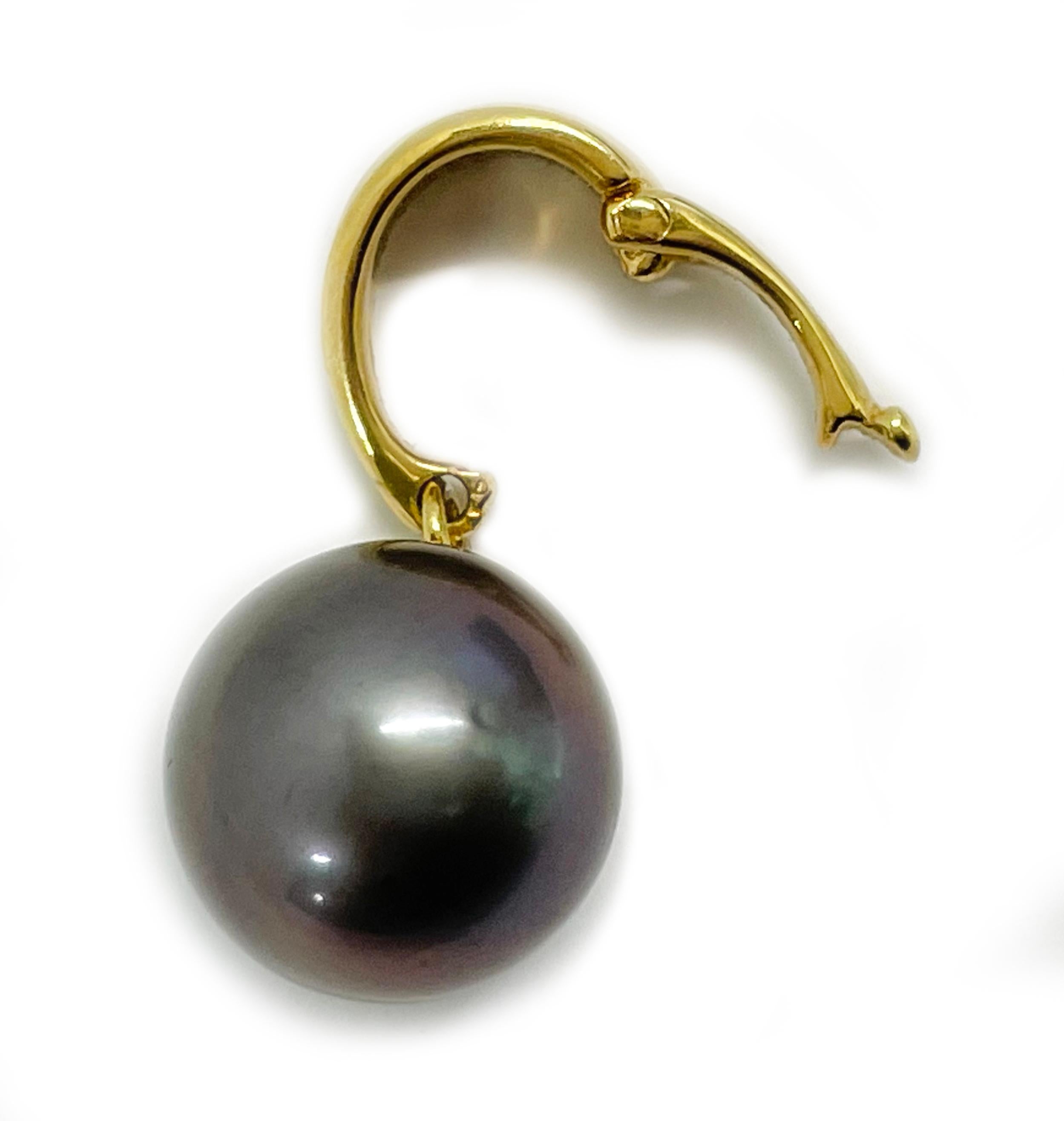 Uncut Yellow Gold Black Tahitian Pearl Enhancer Pendant For Sale