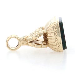 Yellow Gold Bloodstone 1978 Ribbed Fan Fob Pendant, 9k London