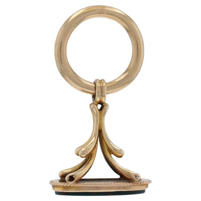 Pendentif de montre victorienne en or jaune avec pierre de sang - 14k Oval Antique