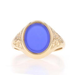 Bague pour homme en or jaune et calcédoine bleue - 9k Solitaire