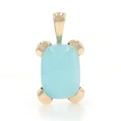 Yellow Gold Blue Chalcedony Solitaire Pendant - 10k Cabochon