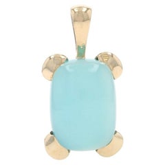 Yellow Gold Blue Chalcedony Solitaire Pendant - 10k Cabochon