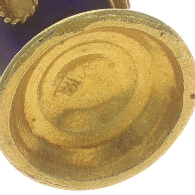 Women's Yellow Gold Blue Enamel Cylindrical Vessel Pendant - 18k Lekythos Vase Charm For Sale