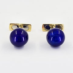 Yellow Gold & Blue Enamel Round Cufflinks