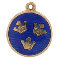 Gelbgold Blau Emaille Tre Kronor Charme - 18k schwedischen Three Crowns Sverige Disc