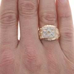 Yellow Gold Blue Lodge Master Mason Men's Ring - 10k Masonic