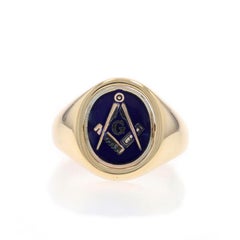 Yellow Gold Blue Lodge Men's Master Mason Flip Ring - 9k Masonic Engrave Signet