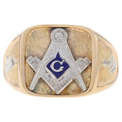Blauer Lodge Herren Master Mason-Ring aus Gelbgold - 10k Blau Emaille Masonic
