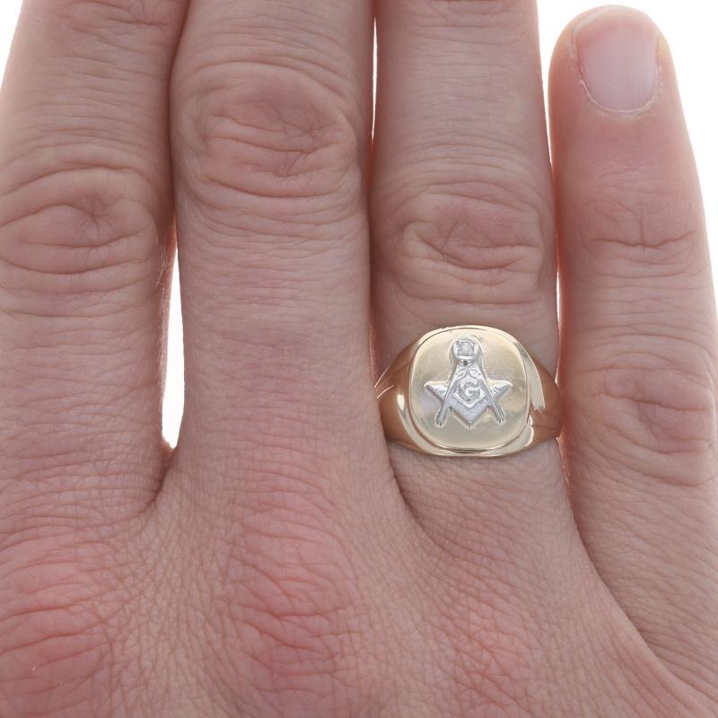 Blauer Lodge Herren Master Mason-Ring aus Gelbgold - 10k Diamant im Einzelschliff Masonic (Einfacher Schliff)