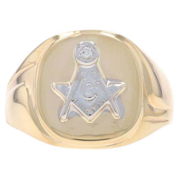 Yellow Gold Blue Lodge Master Mason Ring - 14k Diamond Single Cut ...