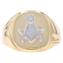 Vintage Yellow Gold Blue Lodge Men's Master Mason Ring - 10k Diamond Single Cut Masonic
