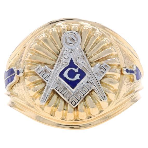 Yellow Gold Blue Lodge Men's Master Mason Ring - 10k Enamel Masonic Sz 10 For Sale