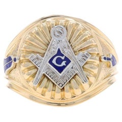 Vintage Yellow Gold Blue Lodge Men's Master Mason Ring - 10k Enamel Masonic Sz 10