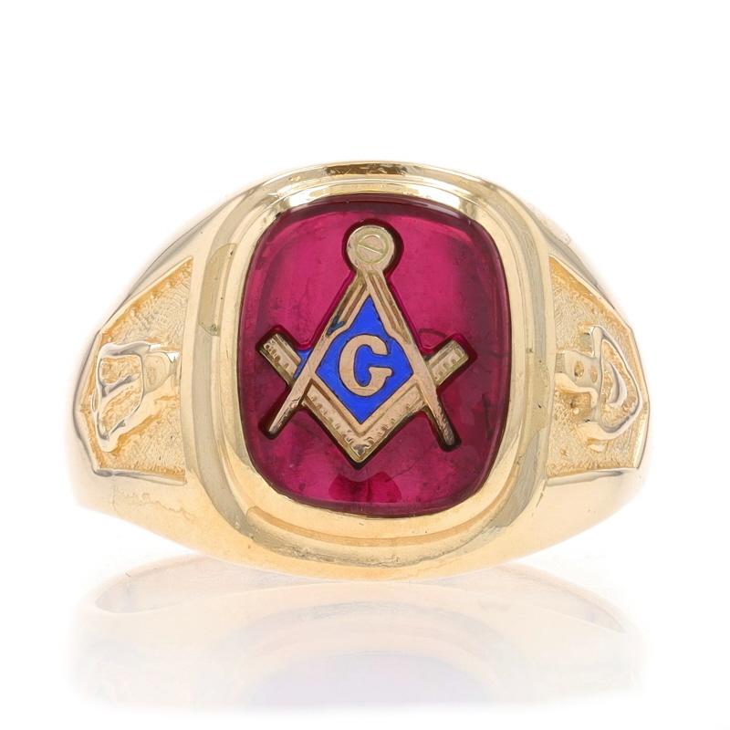 Größe: 9 1/4
Gebühr für Größenanpassung: 2 Größen runter für $35

Organisation: Blaue Loge

Metallgehalt: 10k Gelbgold

Informationen zu Stein
Synthetischer Rubin
Farbe: Rot

MATERIAL Informationen
Emaille
Farbe: Blau

Messungen
Höhe der Fläche (von