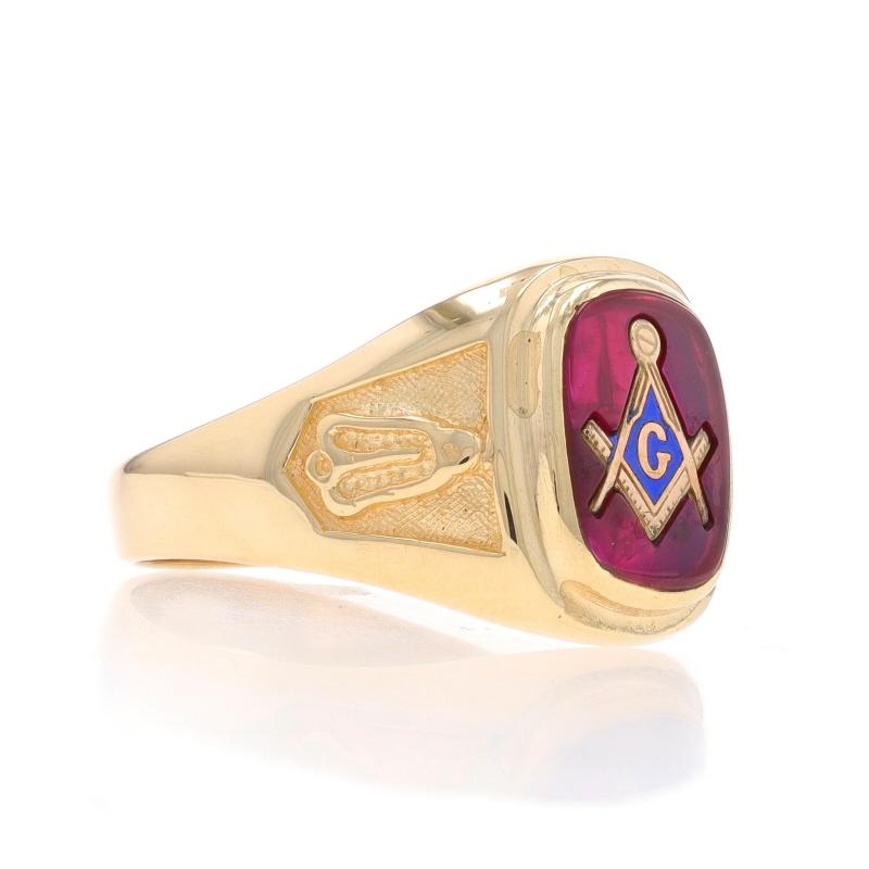 Blauer Lodge Herren Master Mason-Ring aus Gelbgold - 10k Lab-Created Rubin Masonic 1