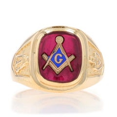 Blauer Lodge Herren Master Mason-Ring aus Gelbgold - 10k Lab-Created Rubin Masonic