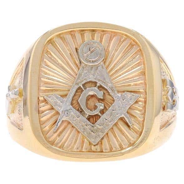 Yellow Gold Blue Lodge Master Mason Ring - 14k Diamond Single Cut ...