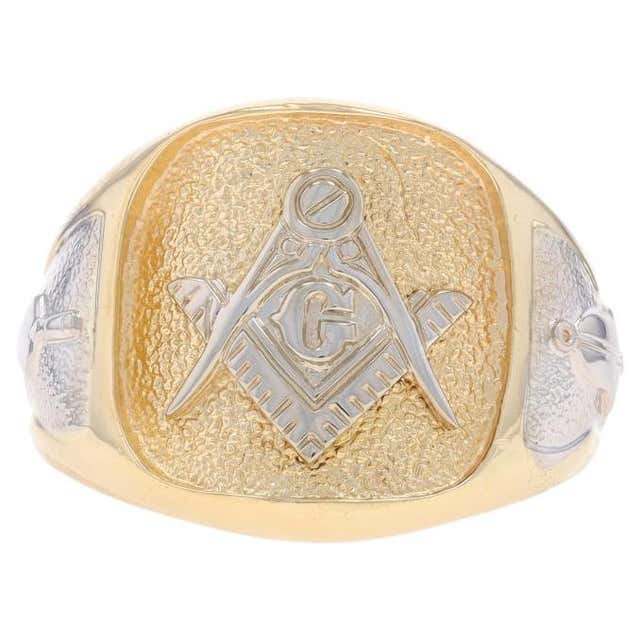 Yellow Gold Blue Lodge Master Mason Ring - 14k Diamond Single Cut ...