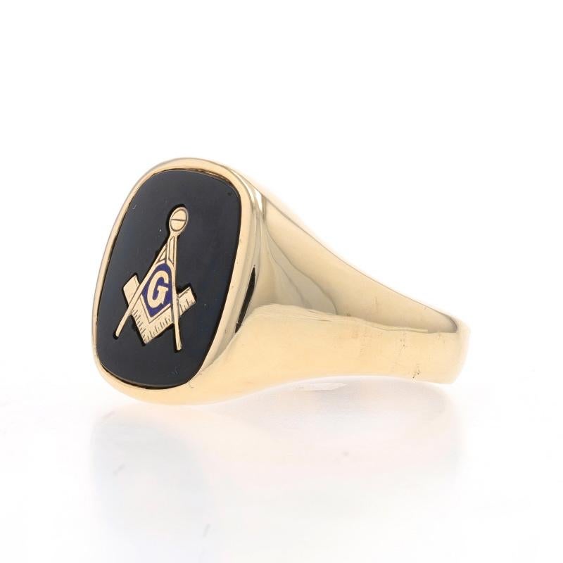Blauer Lodge Herren Master Mason-Ring aus Gelbgold - 14k Onyx & Emaille Masonic (Carréeschliff) im Angebot