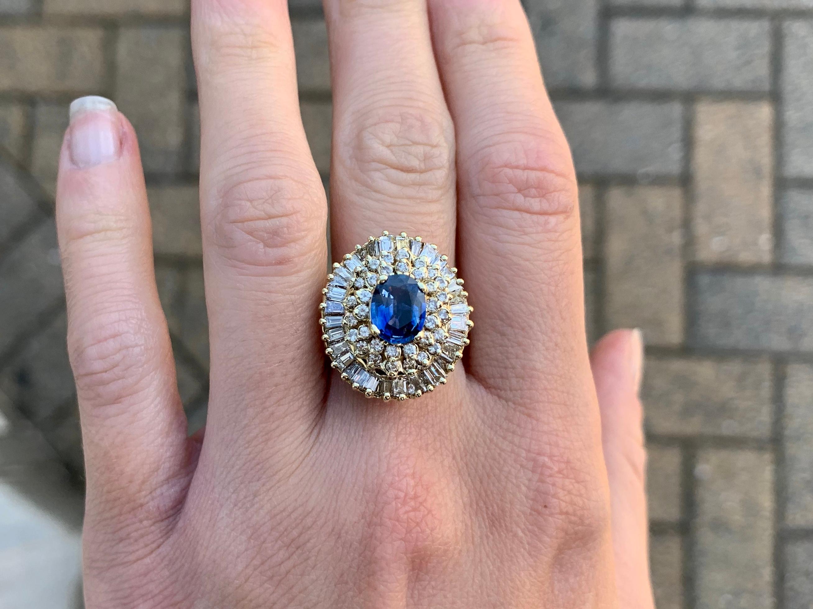 Yellow Gold Blue Sapphire and Diamond Cocktail Ring For Sale 5