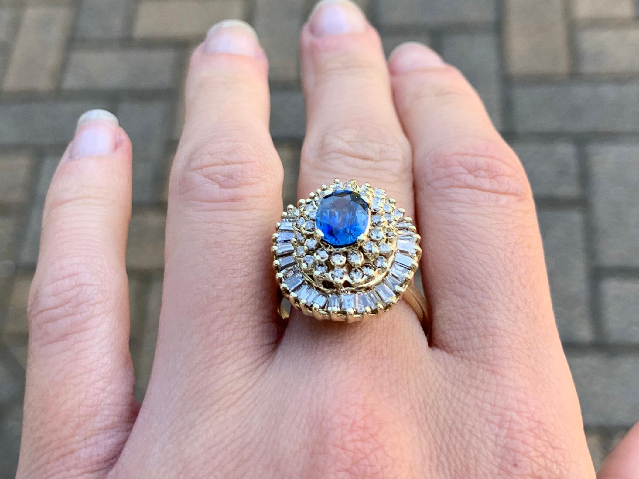 Yellow Gold Blue Sapphire and Diamond Cocktail Ring For Sale 6