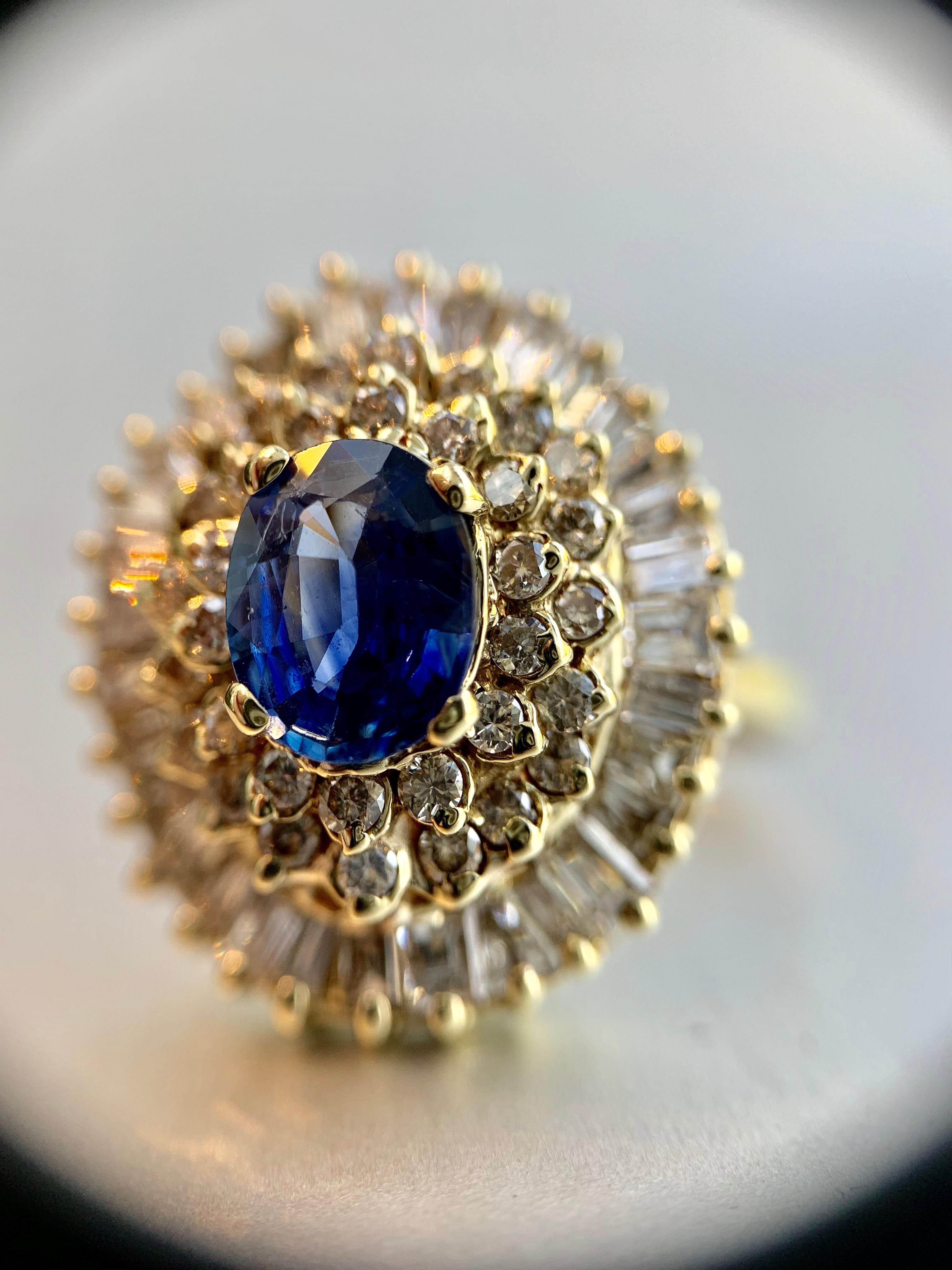 Yellow Gold Blue Sapphire and Diamond Cocktail Ring For Sale 7