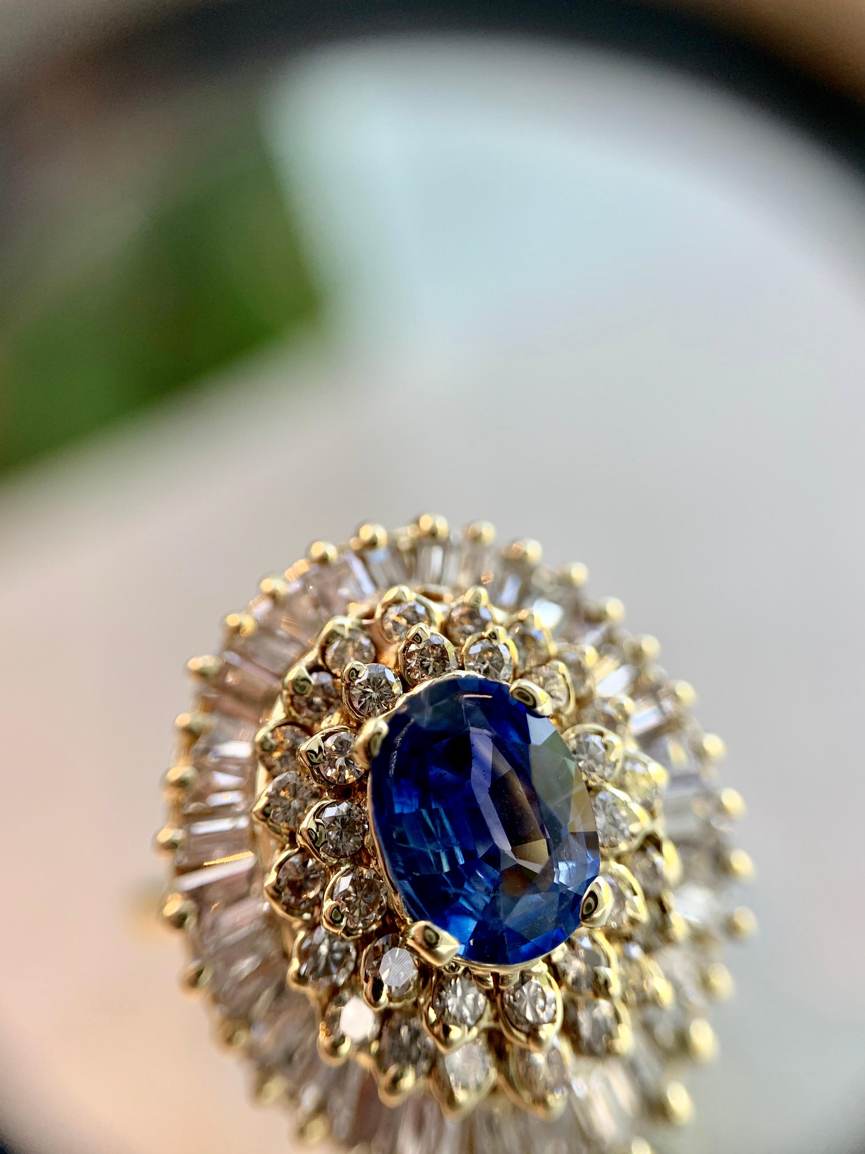 Yellow Gold Blue Sapphire and Diamond Cocktail Ring For Sale 8