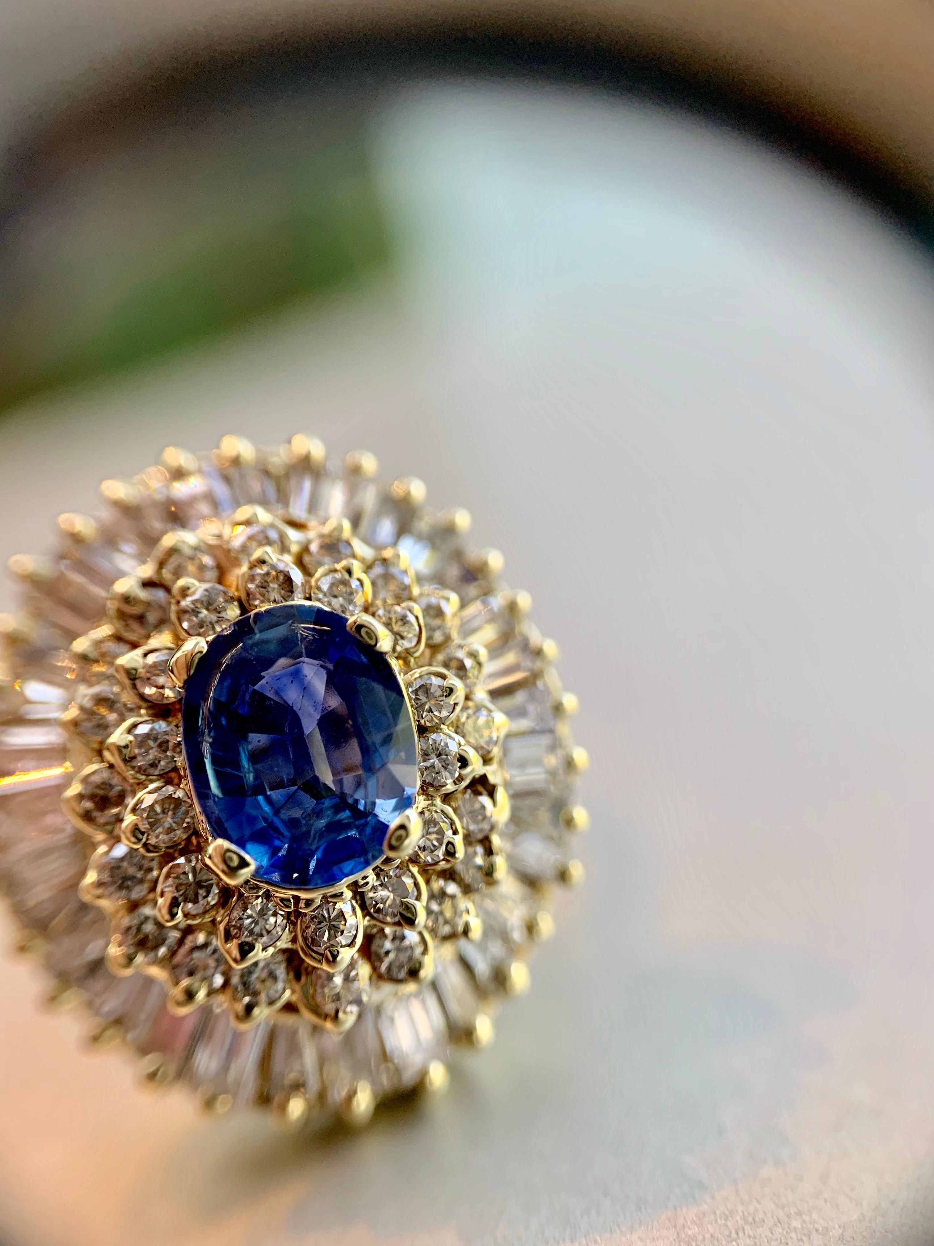 Yellow Gold Blue Sapphire and Diamond Cocktail Ring For Sale 9