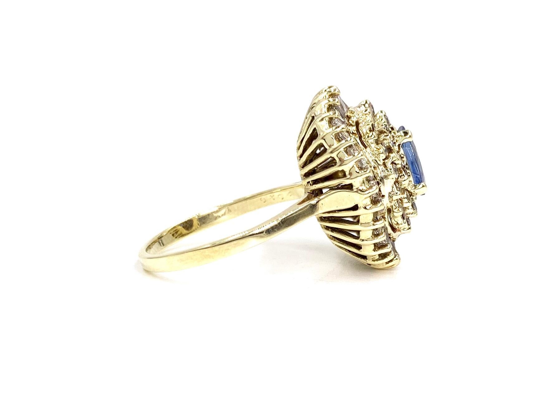 Retro Yellow Gold Blue Sapphire and Diamond Cocktail Ring For Sale