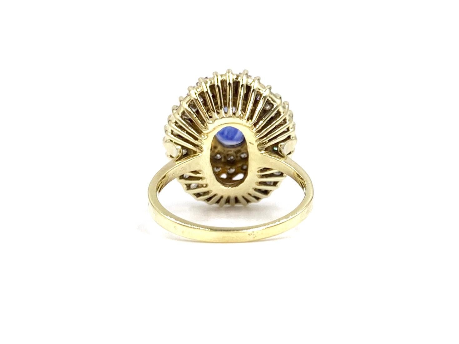 Yellow Gold Blue Sapphire and Diamond Cocktail Ring In Good Condition For Sale In Pikesville, MD