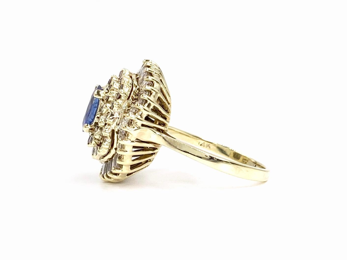 Women's Yellow Gold Blue Sapphire and Diamond Cocktail Ring For Sale