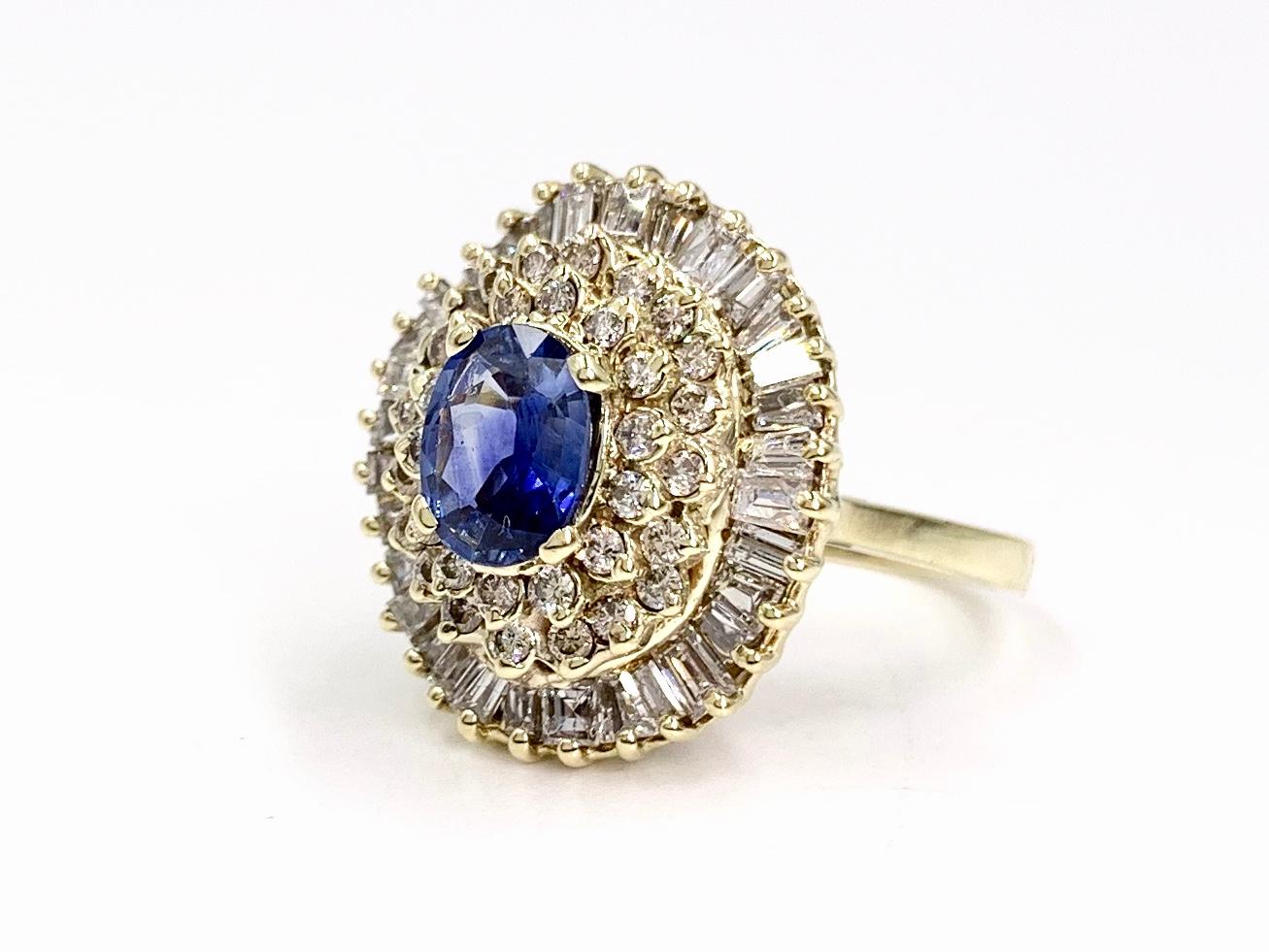 Yellow Gold Blue Sapphire and Diamond Cocktail Ring For Sale 1